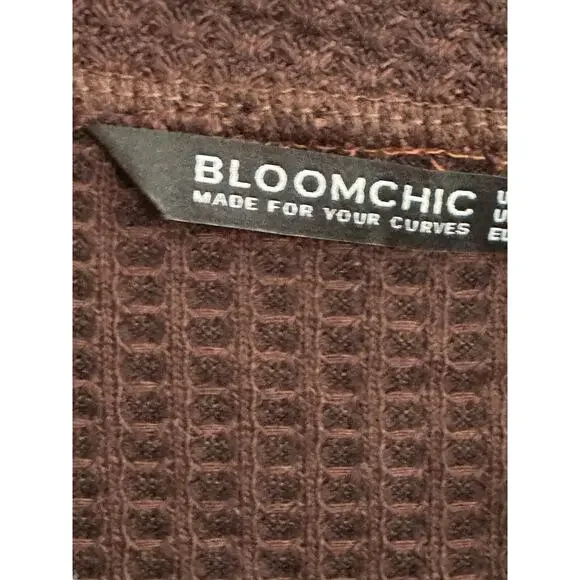 NWT Bloomchic 12 Waffle Vneck Colorblock Brown Rust Beige Long Sleeve Top #3620 - Picture 6 of 11